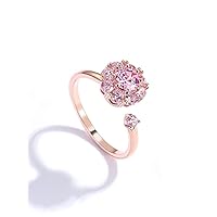 Pink Fidget Ring Women's Wedding Band Cubic Zirconia Spinner Ring Girl's Rotatable Rings Relieving Anxiety and Stress