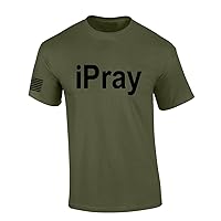 Mens Christian Shirt iPray Christian American Flag Sleeve Jesus Christ Prayer Short Sleeve T-Shirt Graphic Tee