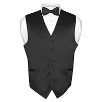 Men's Dress Vest & BowTie Solid BLACK Color Bow Tie Set for Suit or Tuxedo