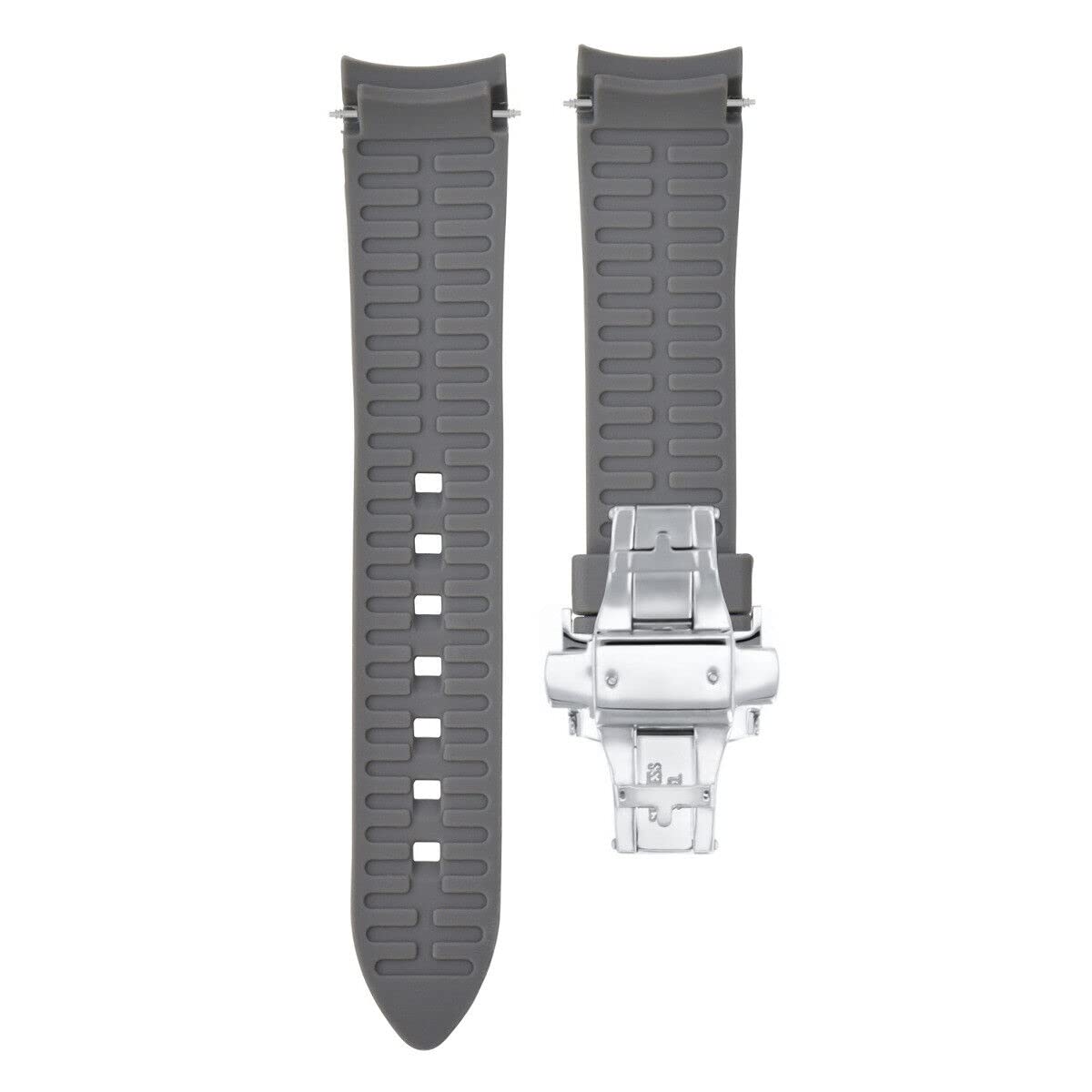 Ewatchparts CURVED END SILICONE WATCH BAND RUBBER STRAP 18MM 19MM,20MM 21MM 22MM 24MM +CLASP Black With Silver - 18mm