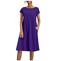 Purple Dress for Woman,2024 Fashion OL Temperament Women's Cotton and Linen Round Neck A Line Skirt Plus Size