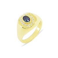 18k Yellow Gold Created Opal Triplet & Diamond Mens Signet Ring - Sizes 6 to 12 Available (0.14 cttw, H-I Color, I2-I3 Clarity)