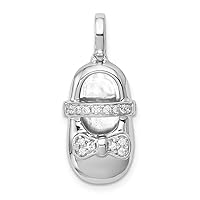 14k White Gold Diamond Baby Girl Shoe Pendant Necklace Measures 10.3mm Wide Jewelry Gifts for Women