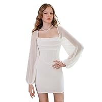 Solid Ruched Bodycon Dress (Color : White, Size : Medium)