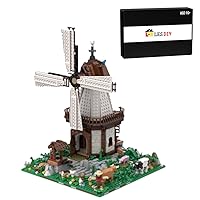 Newcomer Medieval Building Blocks, MOC-129456 Medieval Town Windmill Construction Architecture Model Set, Modular Building for Adults and Kids, 1374PCS