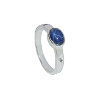 GEMHUB Oval Shape 3.7 Ct Triology Style Bezel Setting Natural Blue Star Sapphire 925 Silver Engagement Ring for Anniversary