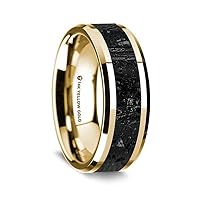 14K Yellow Gold Polished Beveled Edges Wedding Ring with Lava Inlay - 8 mm