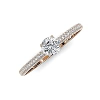 IGI Certified Round Lab Grown Diamond (VS1/F) 1.49 ct Women 3 Row Micro Pave Shank Engagement Ring 14K Gold