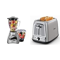 Oster Core 16-Speed Blender with Glass Jar, Black, 006878 + Oster 2-Slice Toaster with Advanced Toast Technology, Stainless Steel