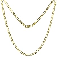 Hollow 10K Gold 2.5mm Figaro Link Chain Necklace for Men & Women 7-24 inch long