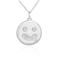 14K WHITE GOLD SMILEY FACE DIAMOND PENDANT NECKLACE - Pendant/Necklace Option: Pendant With 20