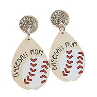 YIYUGEY ㅤVintage Sports Baseball Wooden Pendant Earrings Exquisite Baseball Print Earrings Clothing Accessories Stylish Simple Personality Glitter Sequins For Women Girls