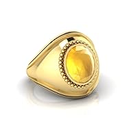 RRVGEM 8.00 Ratti Yellow Sapphire Pukhraj Gemstone Gold Plated Ring Adjustable Ring Size 16-22 for Men and Women
