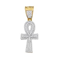 The Diamond Deal 10kt Yellow Gold Mens Round Diamond Ankh Cross Religious Charm Pendant 1/2 Cttw