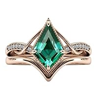 Kite Shaped Emerald Engagement Ring 925 Silver/10K/14K/18K Solid Gold 2 CT Art Deco Wedding Ring Set Antique Emerald Green 2 Piece Bridal Anniversary Ring