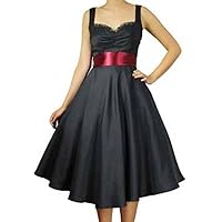 XS, SM, MD, LG, XL or XXL - Marilyn - Black 40s 50s Retro Swing Rockabilly Belted Lace Prom Dress