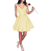 MllesReve Juniors Satin Homecoming Dresses 2022 with Pockets Spaghetti Straps V-Neck