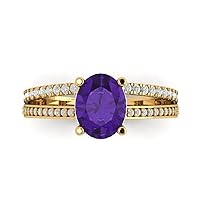 Clara Pucci 3.22 ct Oval Cut Solitaire W/Accent split shank Natural Purple Amethyst Anniversary Promise Engagement ring 18K Yellow Gold
