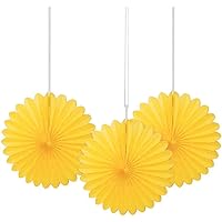 Sunflower Yellow Hanging Tissue Paper Fans - 6'', 3 Count - Perfect for Parties & Home Decor