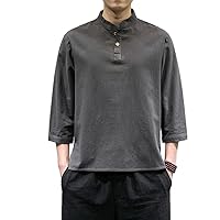 Summer Men's 5/6 Length Sleeve T-Shirt, Chinese Style, Youth, Casual Retro T-Shirt