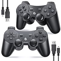 2023 Upgrated Controller for PS3 Controller Wireless for Playstation 3 Controller Wireless for PS3 Wireless Controller for PS3 Remote with DoubleShock & Motion Sensor, Black, 2 Pack
