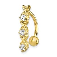 JewelryWeb Solid 14k Yellow or White Gold XO Cubic Zirconia Top Mount Belly Button Ring Dangle (4mm x 20mm)
