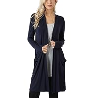 Womens Open Front Knit Cardigan Lightweight Long Sleeve Spring Kimono Cover Ups with Pockets