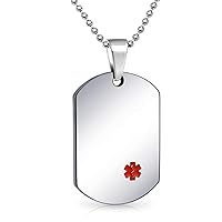 Bling Jewelry Unisex Personalize Customizable Medical Identification Medical ID Dog Tag Steel Pendant Necklace For Men Women 20 Inch Chain SM MED LG