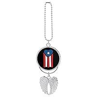 Puerto Rico Flag Heart Car Hanging Accessories Rearview Mirror Swing Ornament Angel Wing Lucky Charm Gift for Men Women