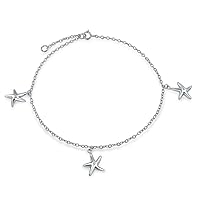 Bling Jewelry Nautical 3 Trio Multi Starfish Marine Life Charm Anklet Link Ankle Bracelet For Women Sterling Silver 9-10 Inch