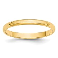 Jewels By Lux Solid 14k Yellow Gold 2.5mm Lightweight Half Round Wedding Ring Band Available in Sizes 5 to 7 (Band Width: 2.5 mm)
