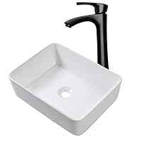 Vessel Sink Combo - Lordear 19 x 15 White Bathroom Sink With Faucet Above Counter Rectangle White Ceramic Porcelain Sink with Matte Black Faucet Single Handle Combo