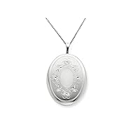 Sterling Silver 20mm Oval with Flowers Oval Locket Necklace Chain Included