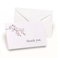 HBH 3 1/2-inch x 4 7/8-inch Cherry Blossom Wedding Thank You Card, Bright White/Pink/Brown, 50/Pack (77311ST)