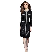 Designer Winter Tweed Woolen Dress Woman Clothing Elegant Long Sleeve Sequined Black Vintage Party Dresses