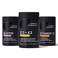 Sports Research Vitamin D3 5000iu K2 100mcg, Vegan Biotin 10,000mcg with Coconut Oil and High Potency Vitamin C Supplement 1000mg