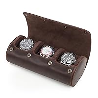Vintage Watch Storage Box,Handmade Leather Watch Box Roll Travel Watch Case Crazy Horse Organizer Display Protector Pouch for Men/Women Watches Storage Bag(For 3 Pieces Watches)