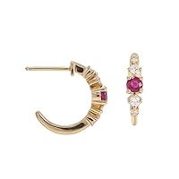 0.15 Ct Ruby & Diamond Five Stone Hoop Earrings 14K Yellow Gold Over