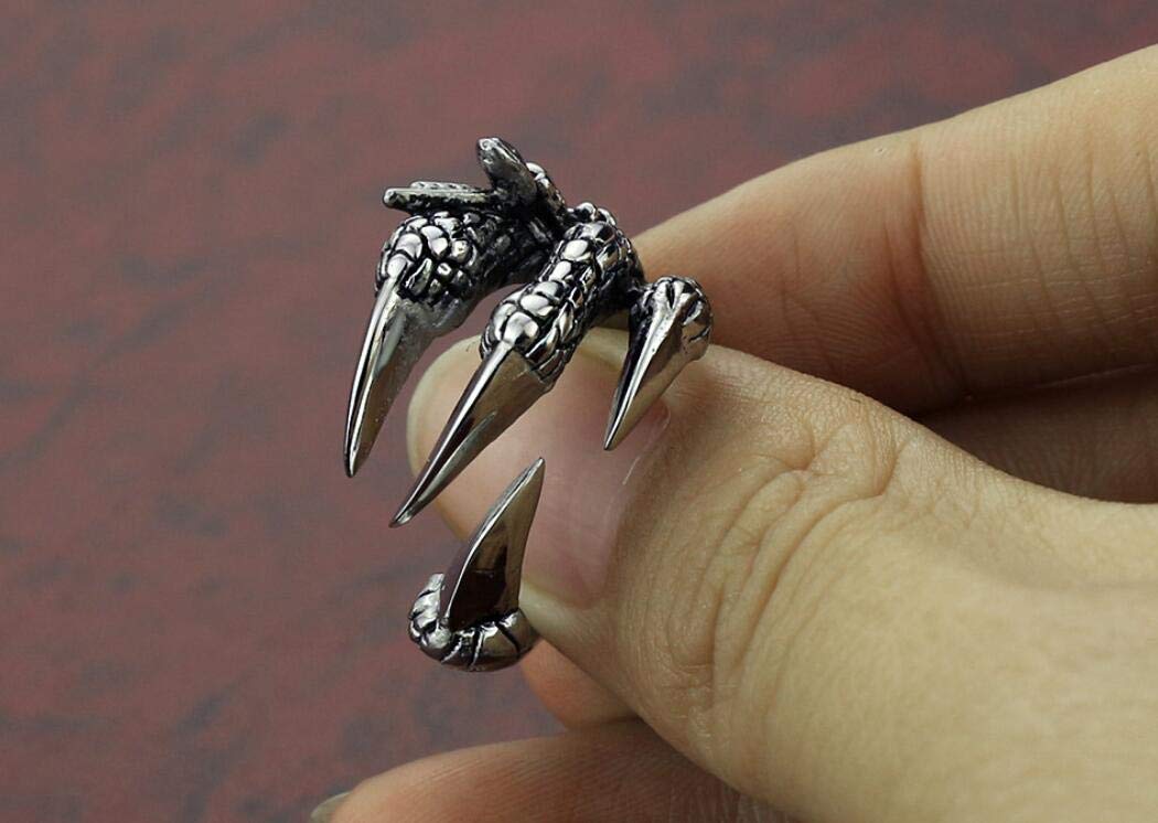 316L Stainless Steel Vintage Silver Dragon Claw Adjustable Opening Ring