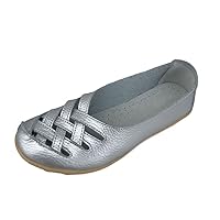 Women's Leather Moccasins Hollow Out Driving Flats Soft Walking Shoes for Women's Outdoor Hiking (Color : Silver, Size : 43 EU)