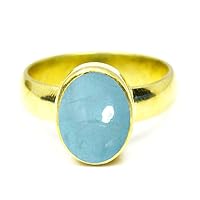 Oval Genuine Gold Plated Aquamarine March Birthstone Ring For Chakra Healing Jewelry Size 4-13