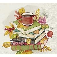 2 Set of 4 Individual Coffee Books Autumn Fall Paper Luncheon Napkins, Luncheon Napkins Decoupage, Art and Craft Projects - Eb5