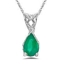 0.30 Cts of 6x4 mm AA Pear Natural Emerald Scroll Solitaire Pendant in 14K White Gold