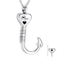 HQ Stainless Steel Fashion Cremation Urn Necklace Fish Hook Charms Heart Pendant Keepsake Cremation Jewelry
