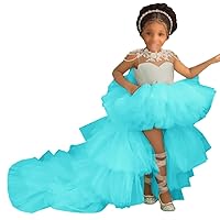 WDPL High Low Puffy Layers Tulle Skirt for Girls with Train