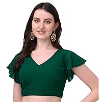 Aashita Creations Women's Georgette Bell Sleeve Saree Blouse (Olive Green) _1128