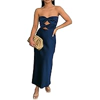 Womens Sexy Sleeveless Off Shoulder Ruched Ruffles Satin Bodycon Party Clubwear Dress