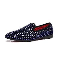 Loafer Smoking Slipper Moccasins Men Slip on Handmade Rhinestone Studded Pointed Toe Shoes Black