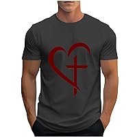 Summer T-Shirt for Men Vintage Oil Painting Faith Jesus Cross Print Shirts Christ Crewneck Short Sleeve Tee Shirt Top