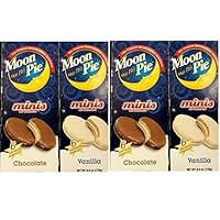 Moon Pie Minis 4 Box Combo Pack (2 Chocolate and 2 Vanilla) - 24 Pies total.